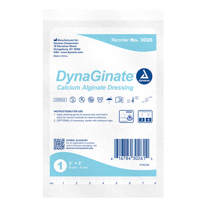 DynaGinate - Calcium Alginate Dressing, 2" x 2", 10/Box, 12/Case